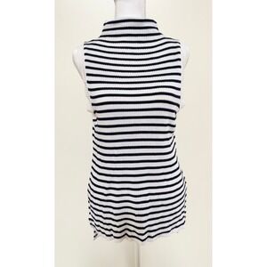 Cotton Emporium Striped Knit Sleeveless Turtleneck Top White Black Sweater Sz XL